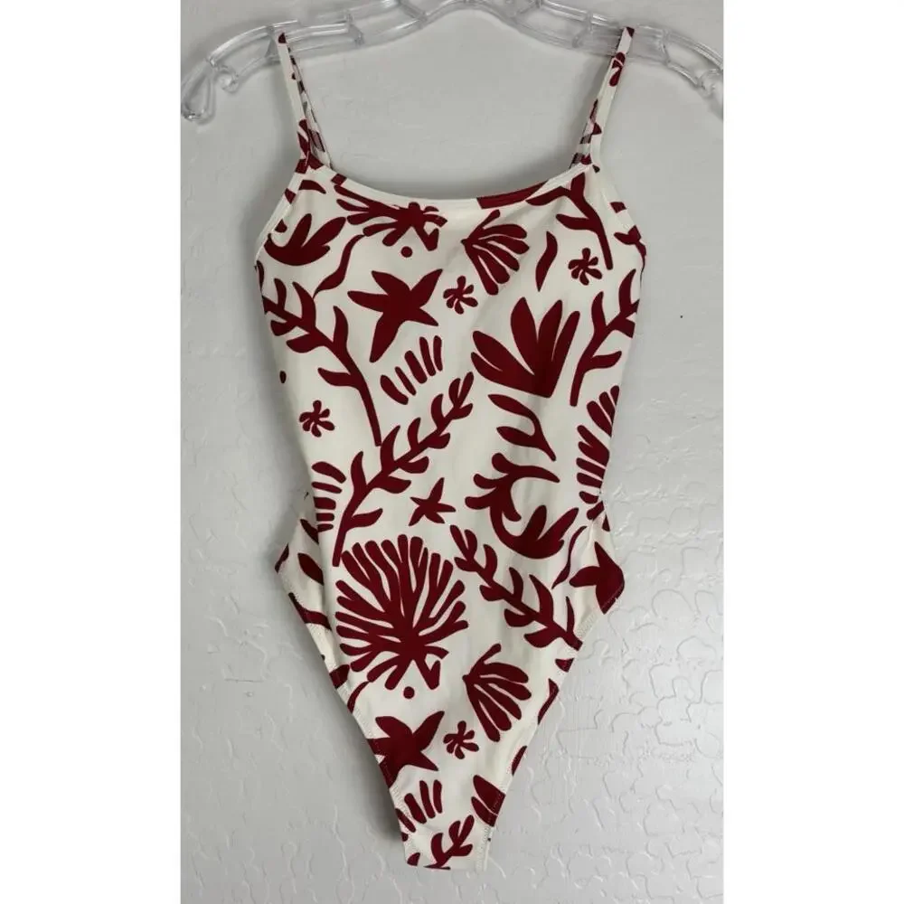 H&M One Piece Bathing Suit Womens XS Red Ivory‎ Beach 1859